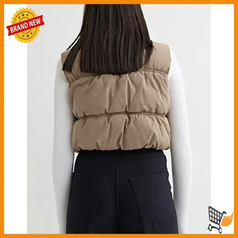 Women's Crop Puffer Vest Zip Up Lightweight Sleeveless Warm Outerwear